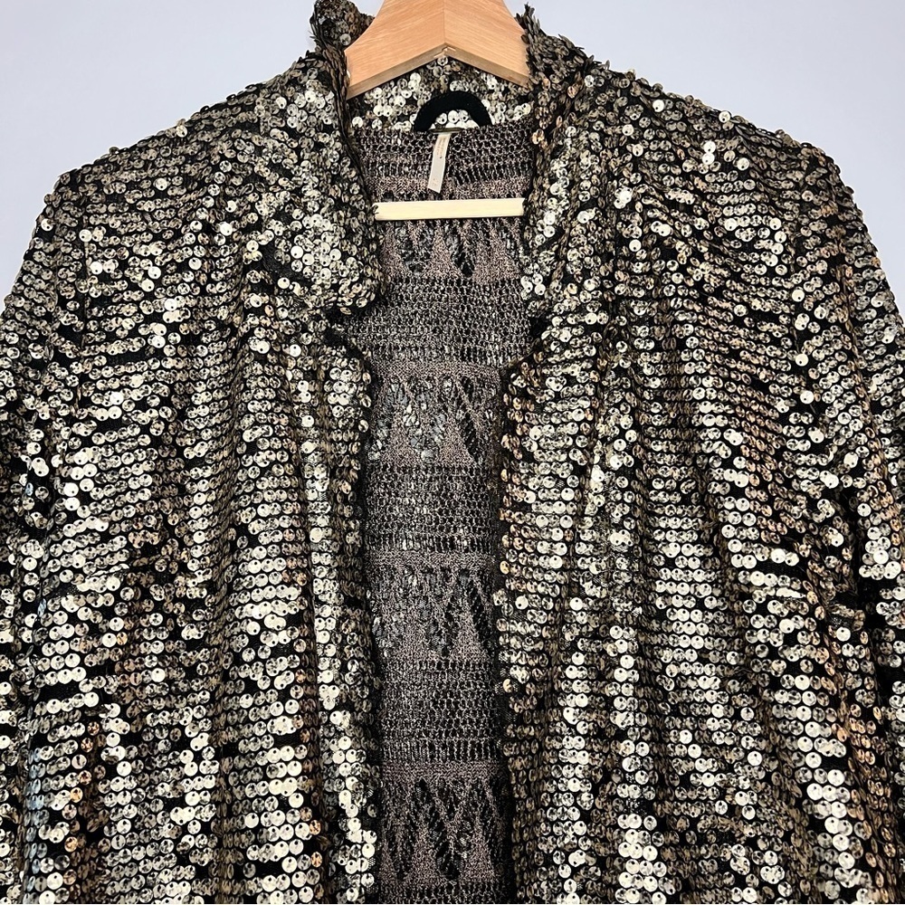 Free People Jacket Tarnished Sequin Stardust Gold XSmall - Picture 6 of 12